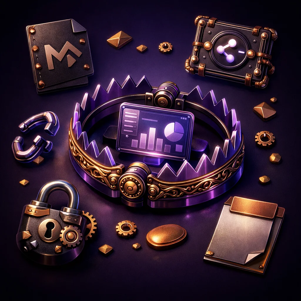 A bear trap rendered in dark steampunk style representing the headless CMS trap